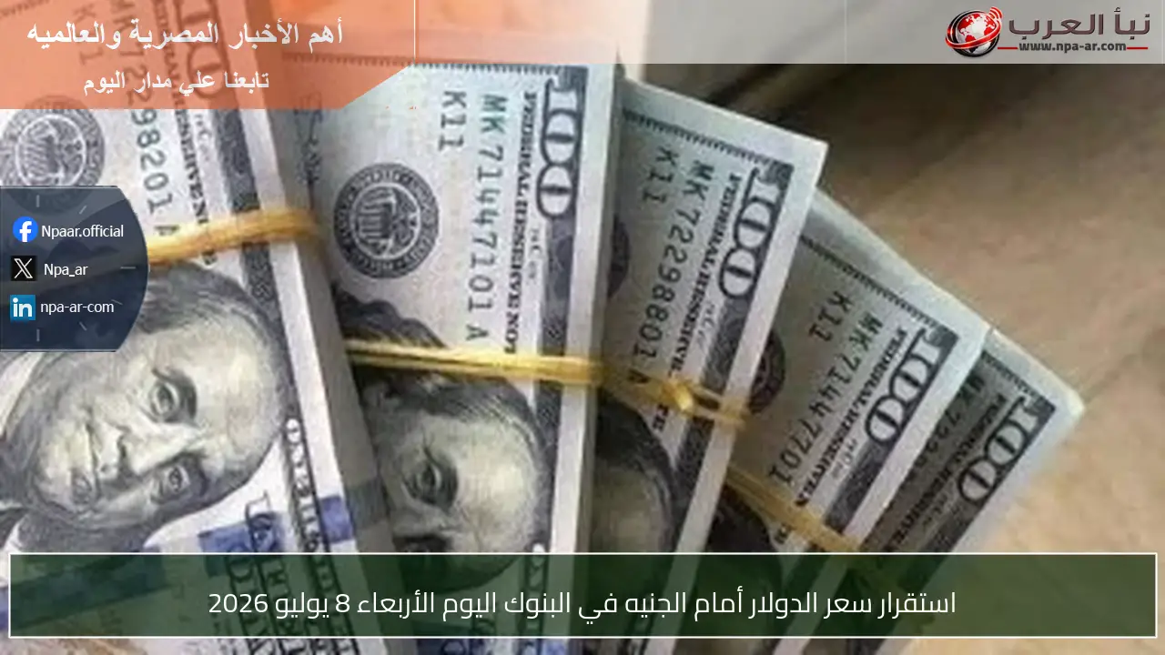 استقرار سعر الدولار أمام الجنيه في البنوك اليوم الأربعاء 8 يوليو 2026
